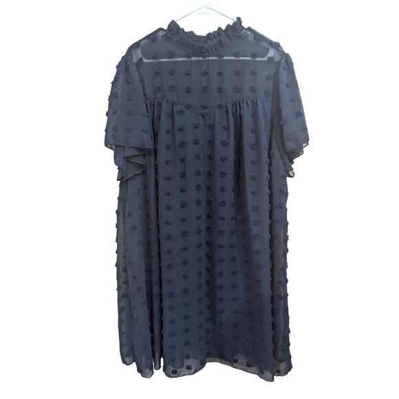 Babydoll style short sleeve navy dress w/large Swiss dot detailing plus size 3X - Picture 1 of 11